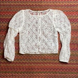 WILDFOX WHITE STAR LACE LONG SLEEVE CROP TOP